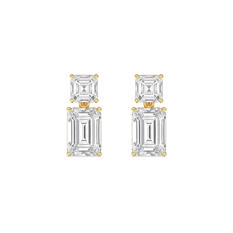 Elegance Asscher and Emerald Drop Studs