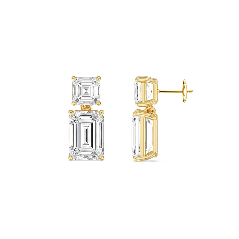 Elegance Asscher and Emerald Drop Studs