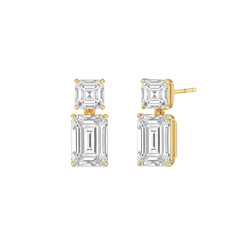 Elegance Asscher and Emerald Drop Studs