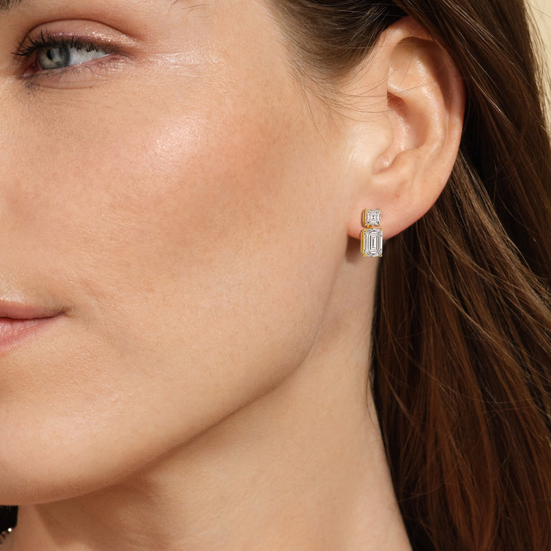 Elegance Asscher and Emerald Drop Studs