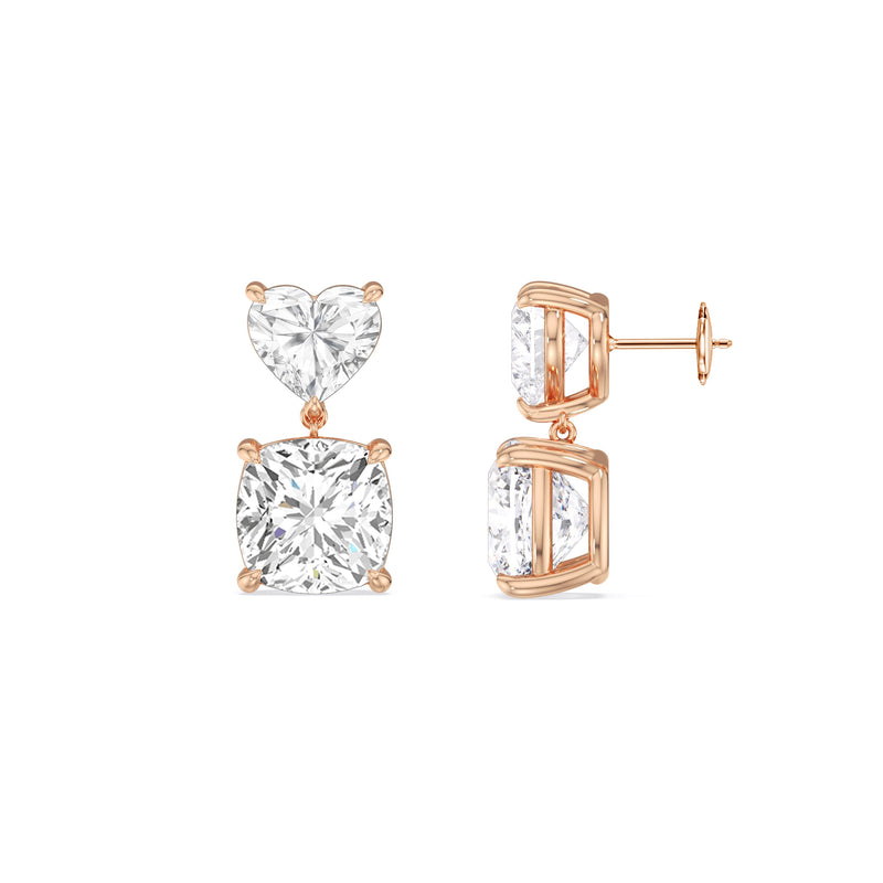 Elegance Heart and Cushion Drop Studs