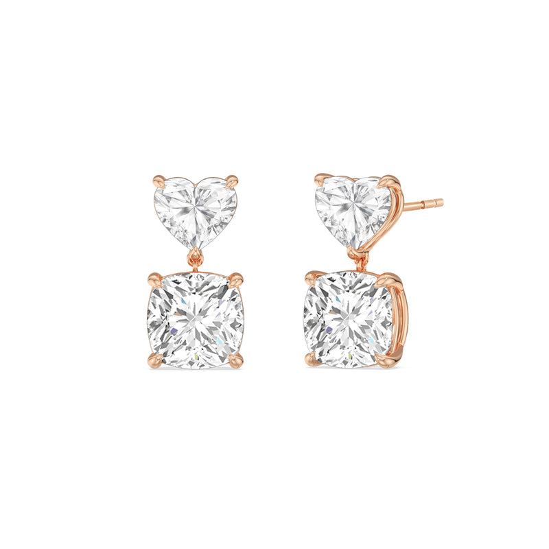 Elegance Heart and Cushion Drop Studs
