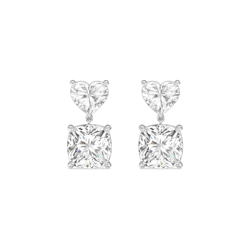 Elegance Heart and Cushion Drop Studs