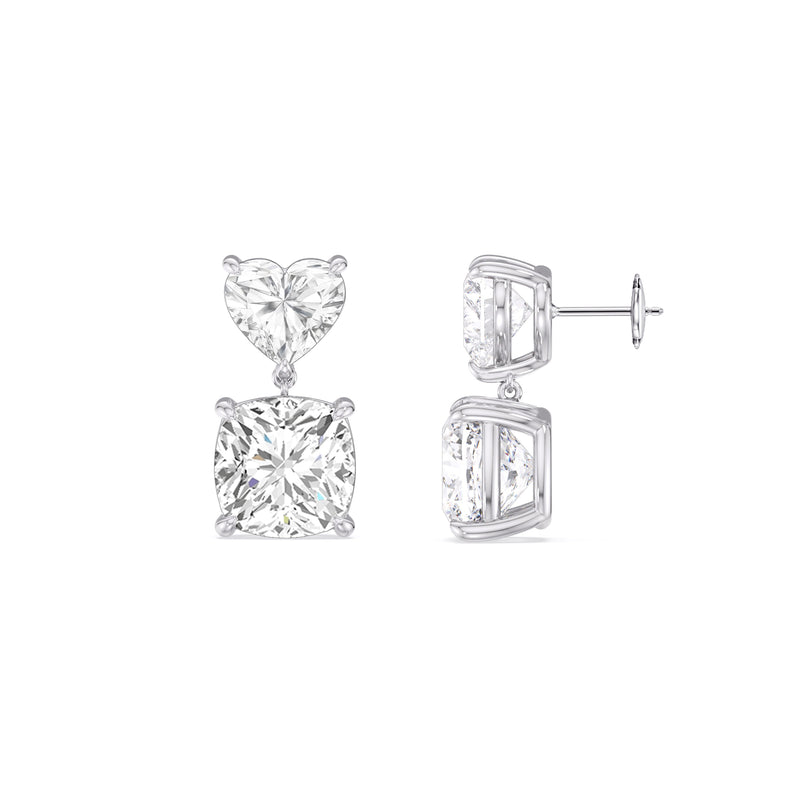 Elegance Heart and Cushion Drop Studs