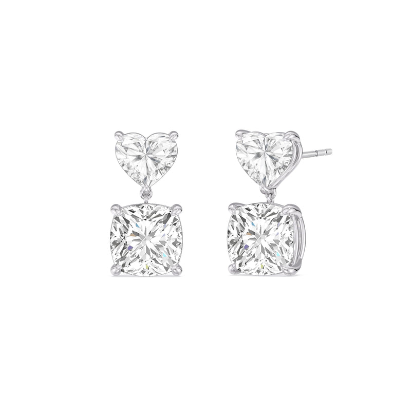 Elegance Heart and Cushion Drop Studs