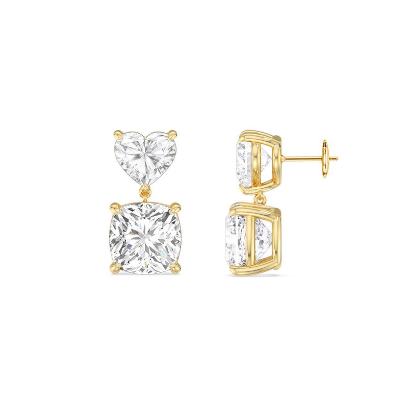 Elegance Heart and Cushion Drop Studs