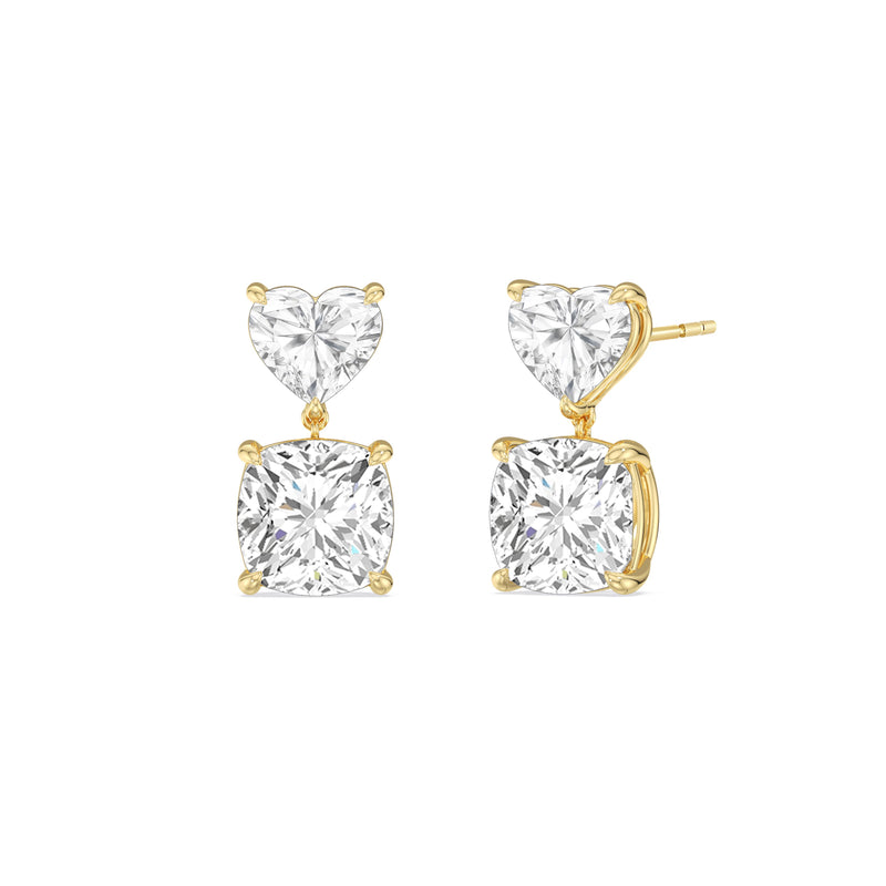 Elegance Heart and Cushion Drop Studs