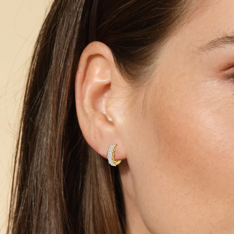 Emerald Cut Huggie Earrings