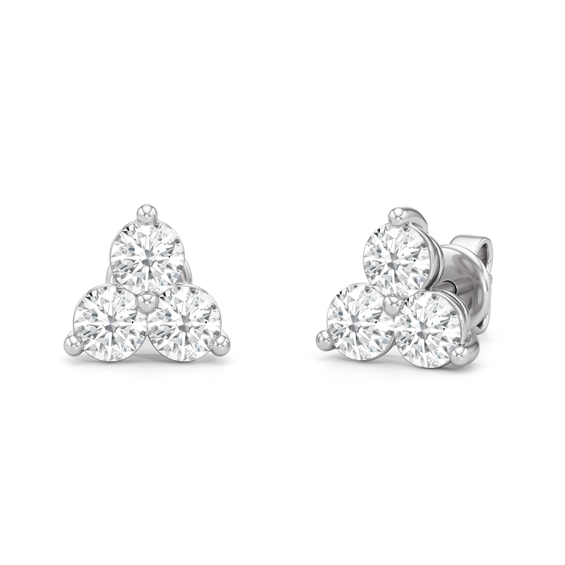 Classic Three Stone Cluster Diamond Earrings