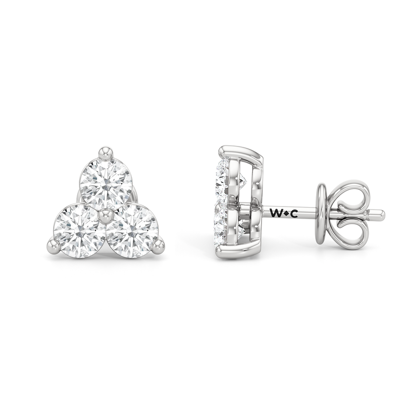 Classic Three Stone Cluster Diamond Earrings