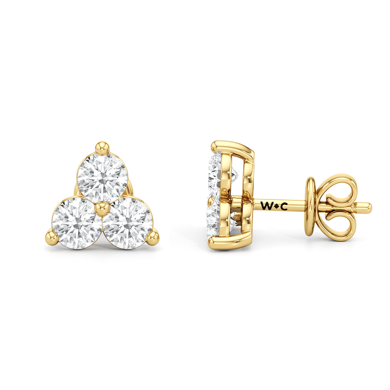 Classic Three Stone Cluster Diamond Earrings