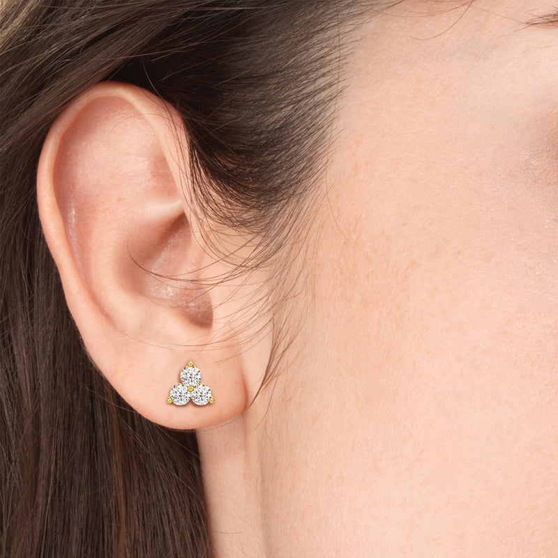 Classic Three Stone Cluster Diamond Earrings
