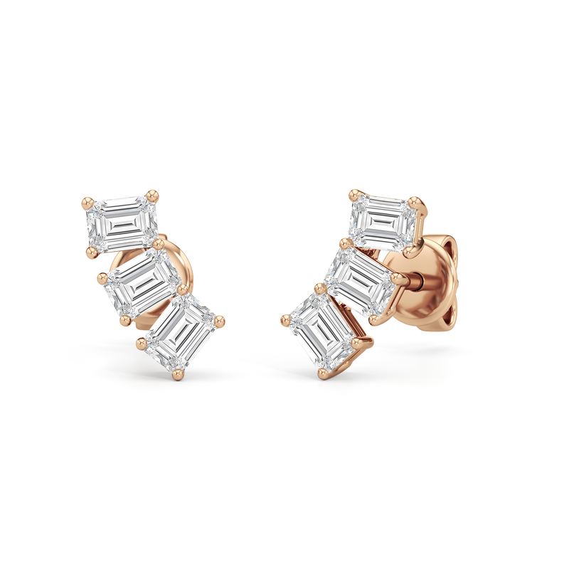 Trilogy Emerald Cut Climber Earrings