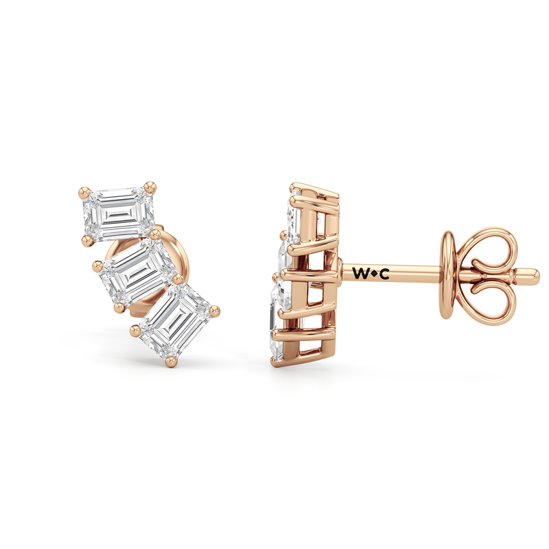 Trilogy Emerald Cut Climber Earrings