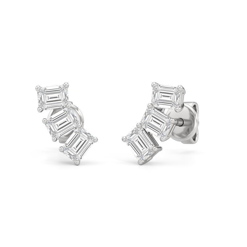 Trilogy Emerald Cut Climber Earrings