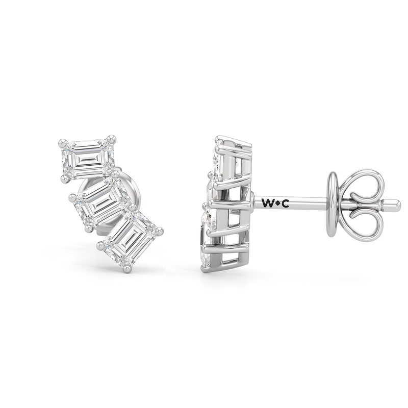 Trilogy Emerald Cut Climber Earrings