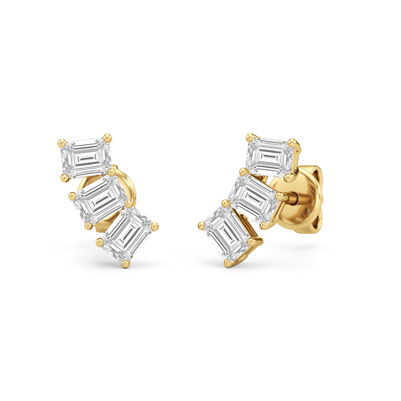 Trilogy Emerald Cut Climber Earrings