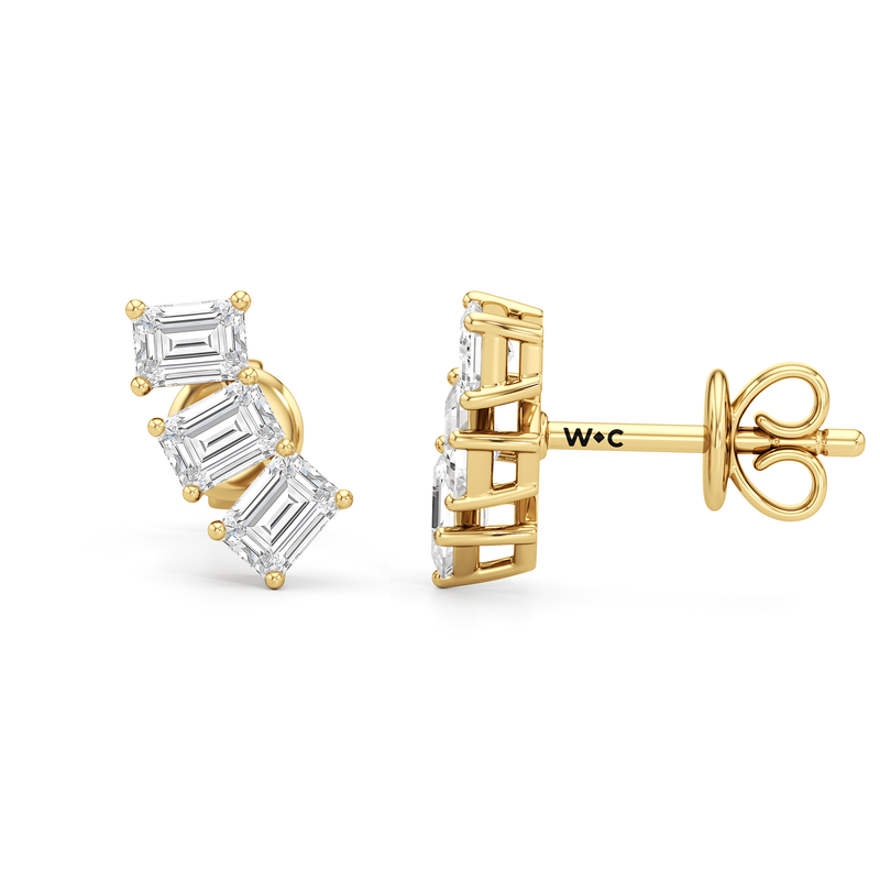 Trilogy Emerald Cut Climber Earrings