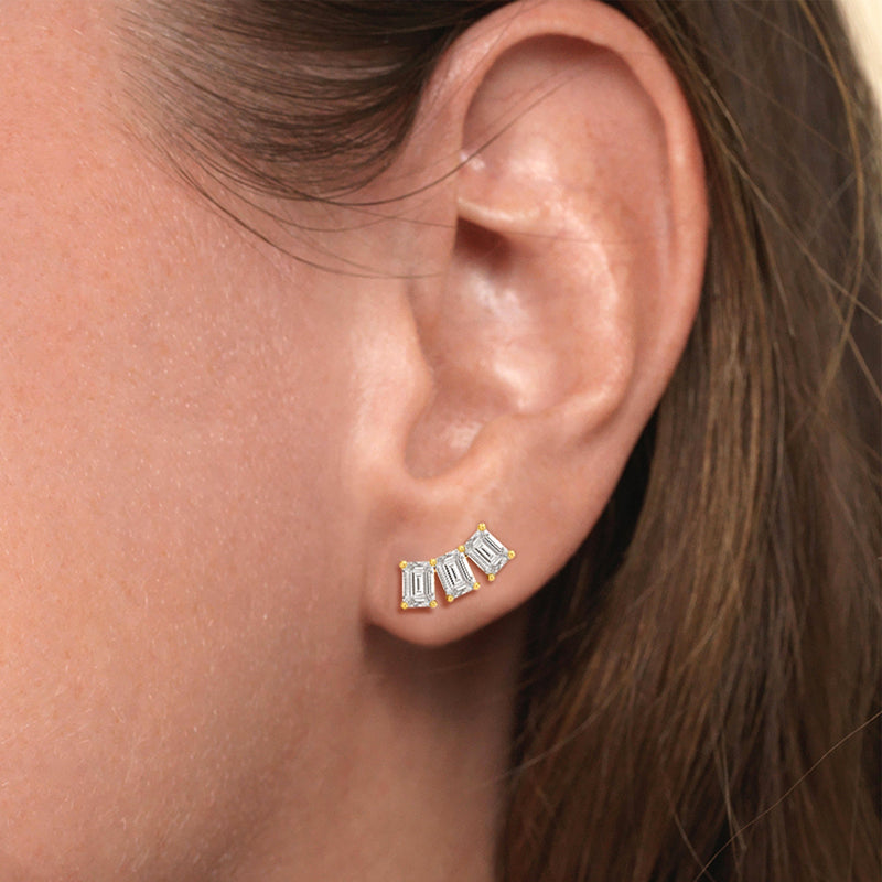 Trilogy Emerald Cut Climber Earrings