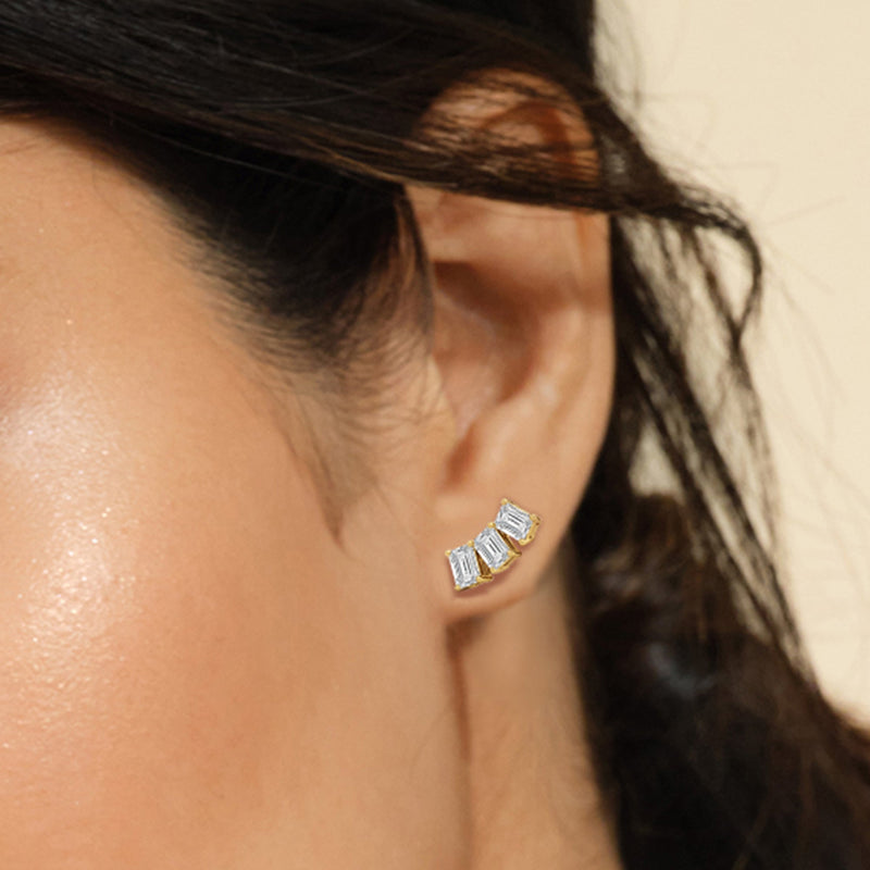 Trilogy Emerald Cut Climber Earrings
