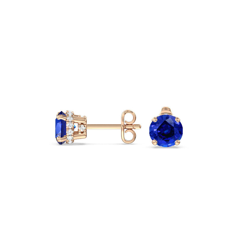 Round Created Sapphire and Lab Diamond Classic Solitaire Under-Halo Earrings
