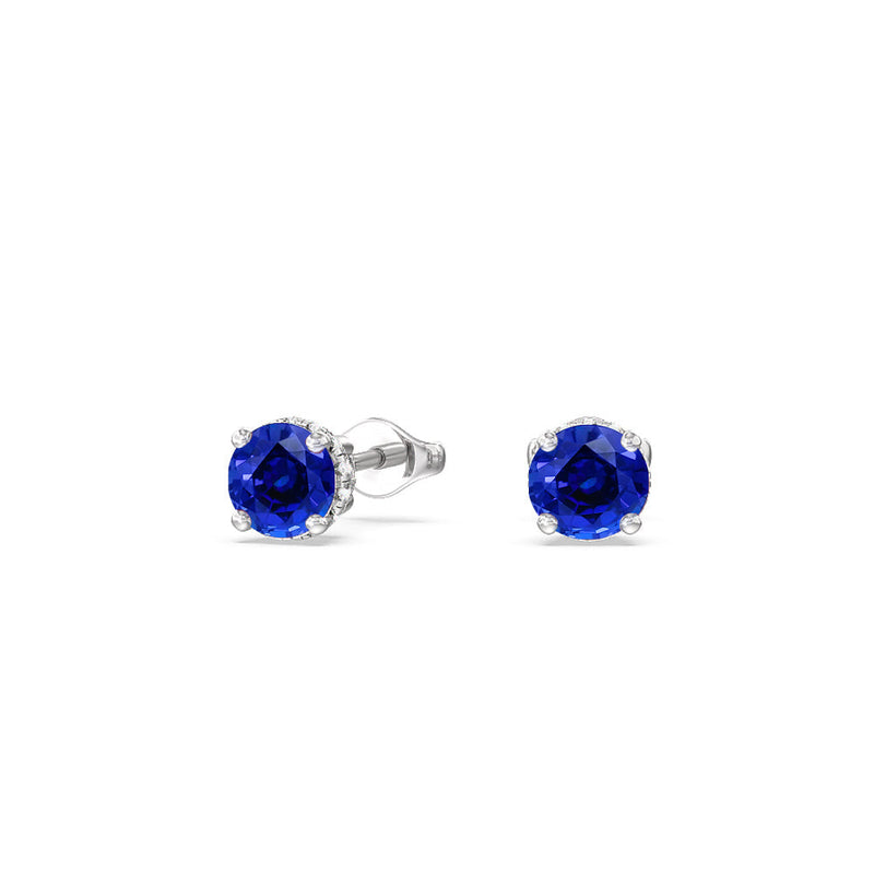 Round Created Sapphire and Lab Diamond Classic Solitaire Under-Halo Earrings