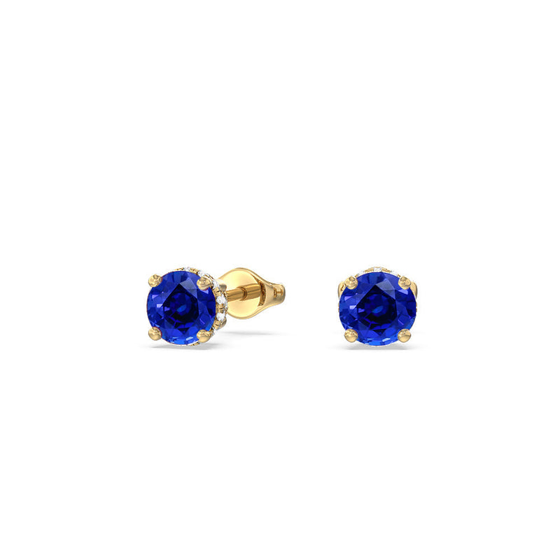 Round Created Sapphire and Lab Diamond Classic Solitaire Under-Halo Earrings