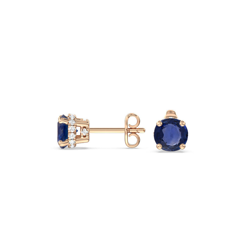 Round Sapphire and Lab Diamond Classic Solitaire Under-Halo Earrings