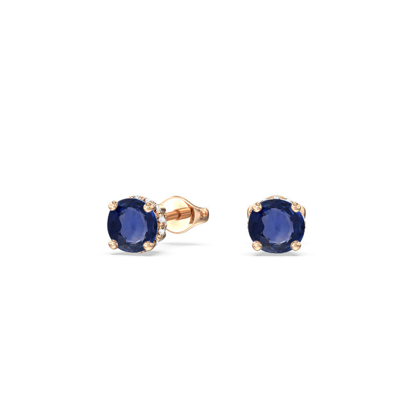 Round Sapphire and Lab Diamond Classic Solitaire Under-Halo Earrings