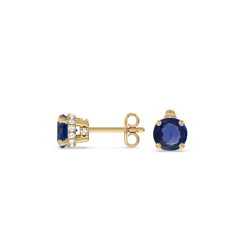 Round Sapphire and Lab Diamond Classic Solitaire Under-Halo Earrings