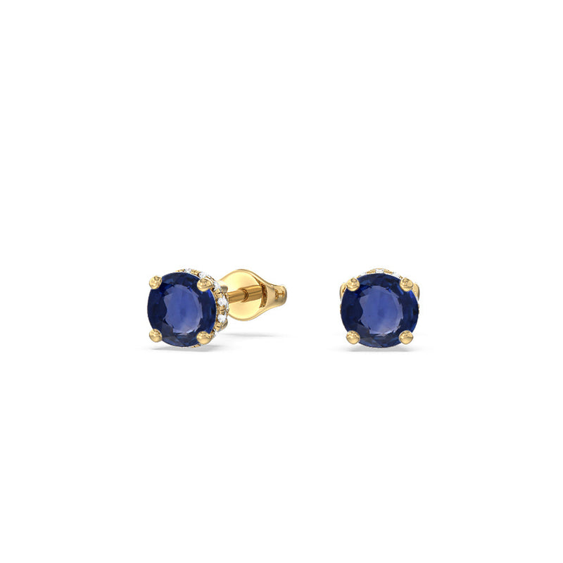 Round Sapphire and Lab Diamond Classic Solitaire Under-Halo Earrings