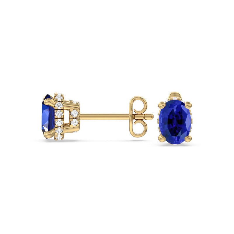 Oval Created Sapphire and Lab Diamond Classic Solitaire Under-Halo Earrings