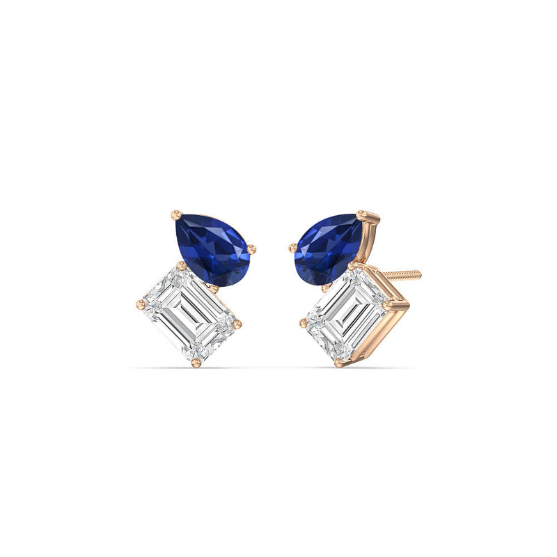 Toi et Moi Created Sapphire Pear and Emerald Diamond Stud Earrings