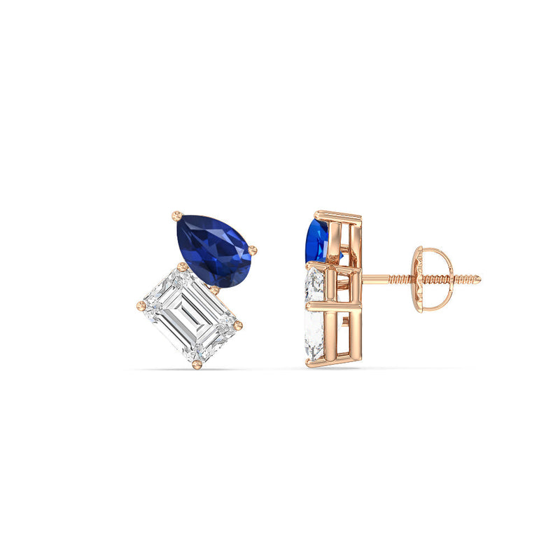 Toi et Moi Created Sapphire Pear and Emerald Diamond Stud Earrings