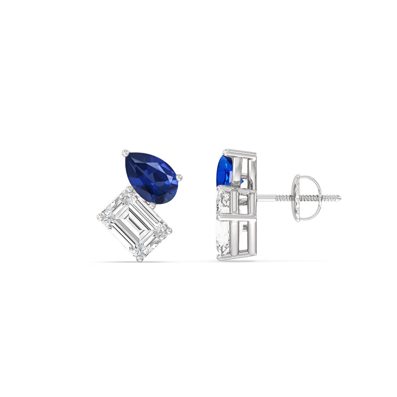 Toi et Moi Created Sapphire Pear and Emerald Diamond Stud Earrings
