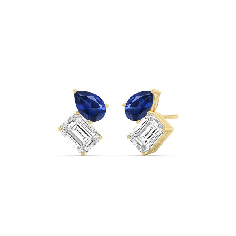 Toi et Moi Created Sapphire Pear and Emerald Diamond Stud Earrings