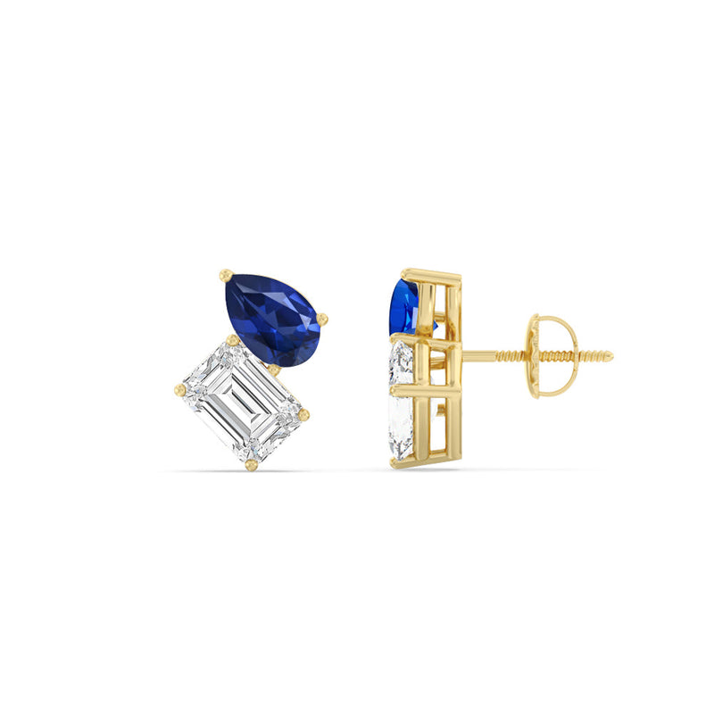 Toi et Moi Created Sapphire Pear and Emerald Diamond Stud Earrings