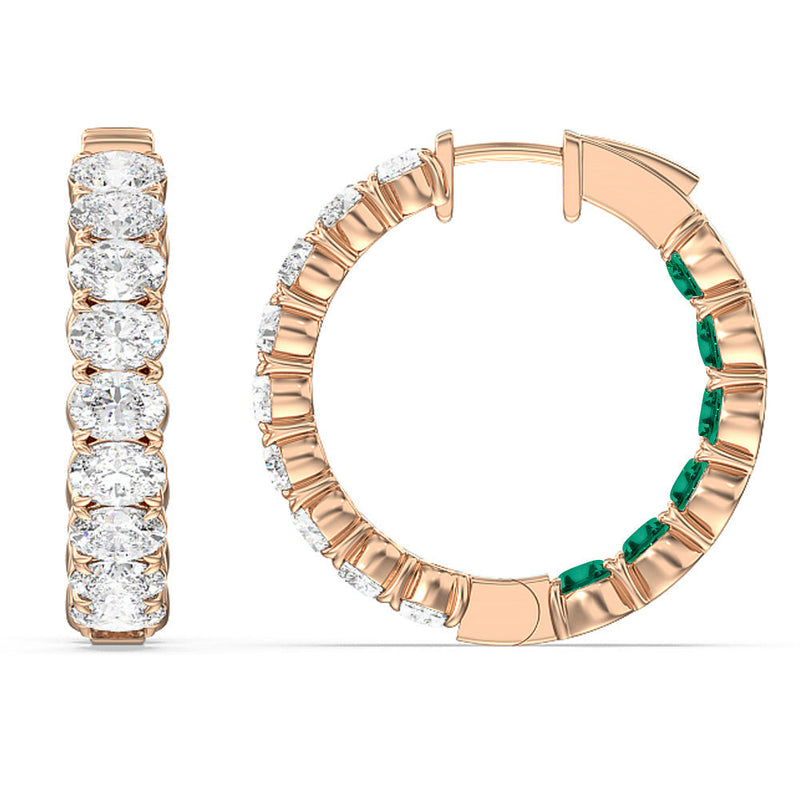 Inside-Out Oval Shape Diamond and Created Emerald Hoop Earring