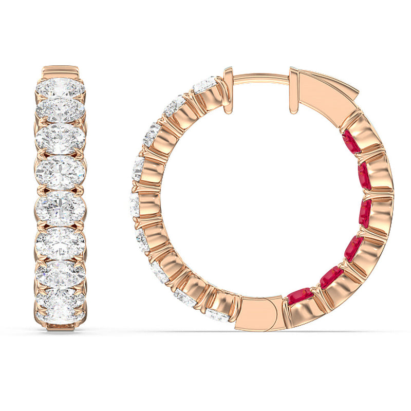 Inside-Out Oval Shape Diamond and Created Ruby Hoop Earring