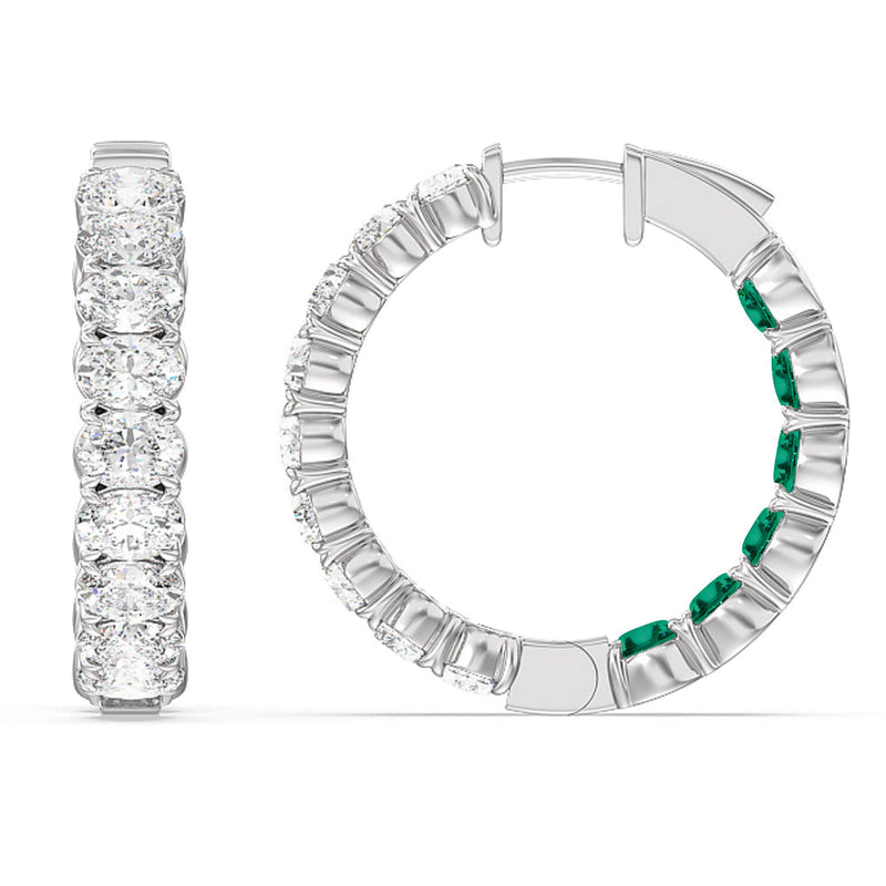 Inside-Out Oval Shape Diamond and Created Emerald Hoop Earring