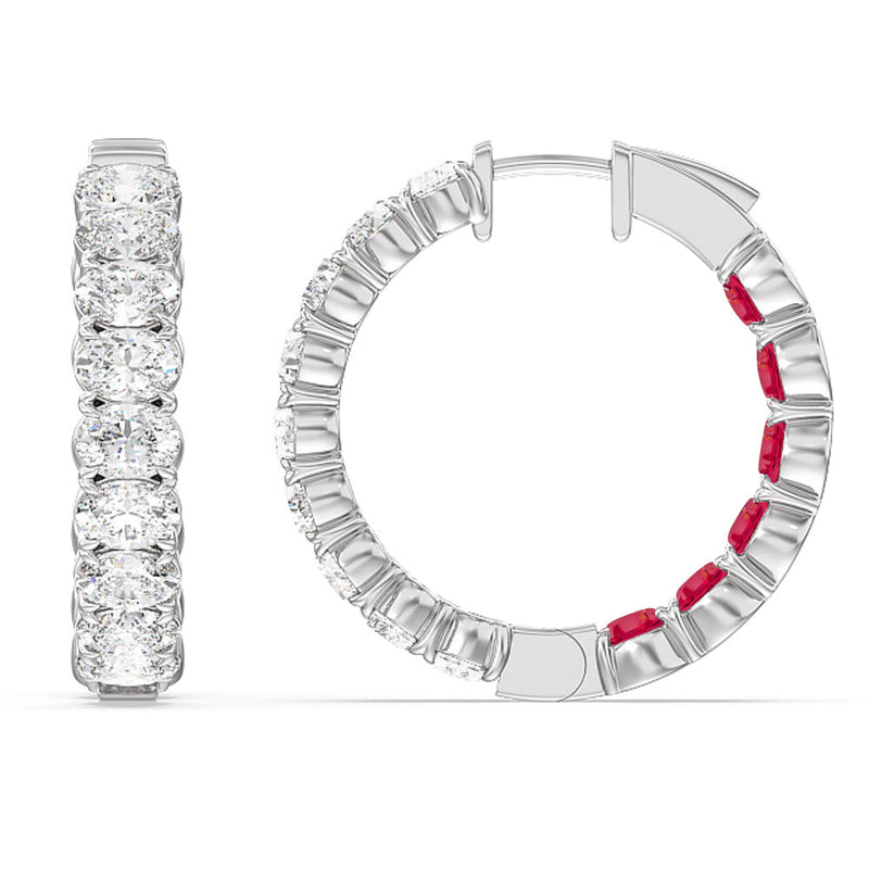 Inside-Out Oval Shape Diamond and Created Ruby Hoop Earring