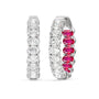 Inside-Out Oval Shape Diamond and Created Ruby Hoop Earring