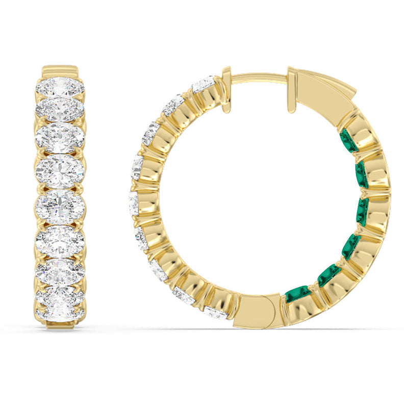 Inside-Out Oval Shape Diamond and Created Emerald Hoop Earring
