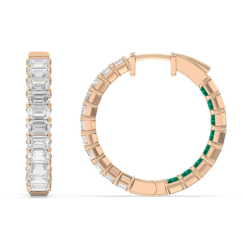 Inside-Out Emerald Shape Diamond and Created Emerald Hoop Earring