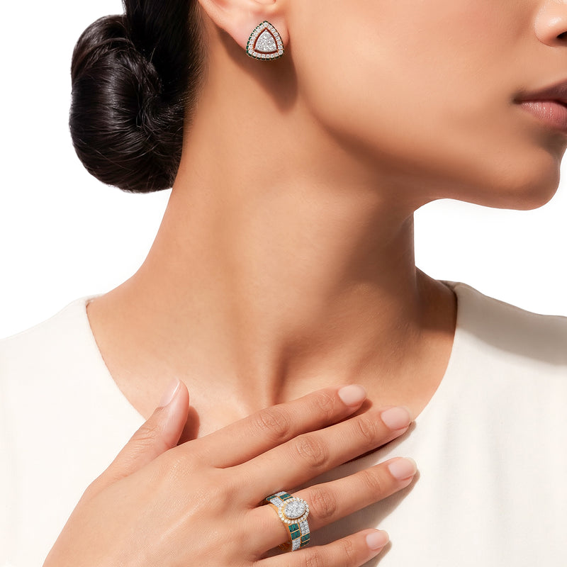 Praia Emerald & Diamond Stud Earrings