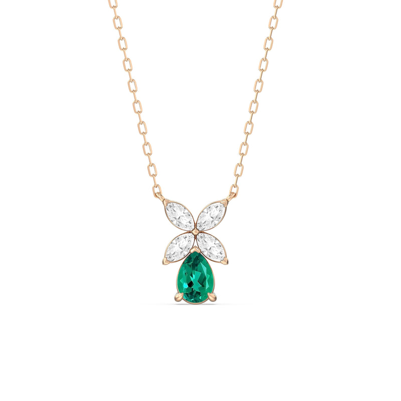 Emerald and Diamond Tulip Drop Necklace