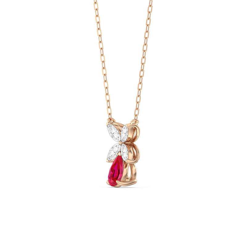 Ruby and Diamond Tulip Drop Necklace
