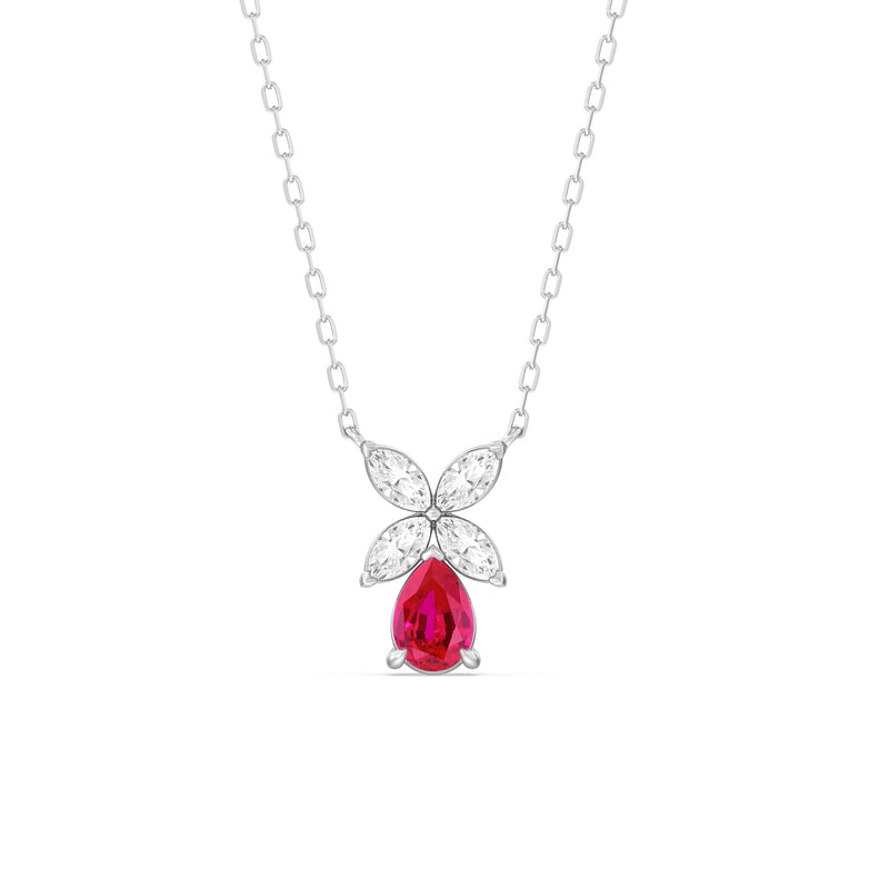 Ruby and Diamond Tulip Drop Necklace