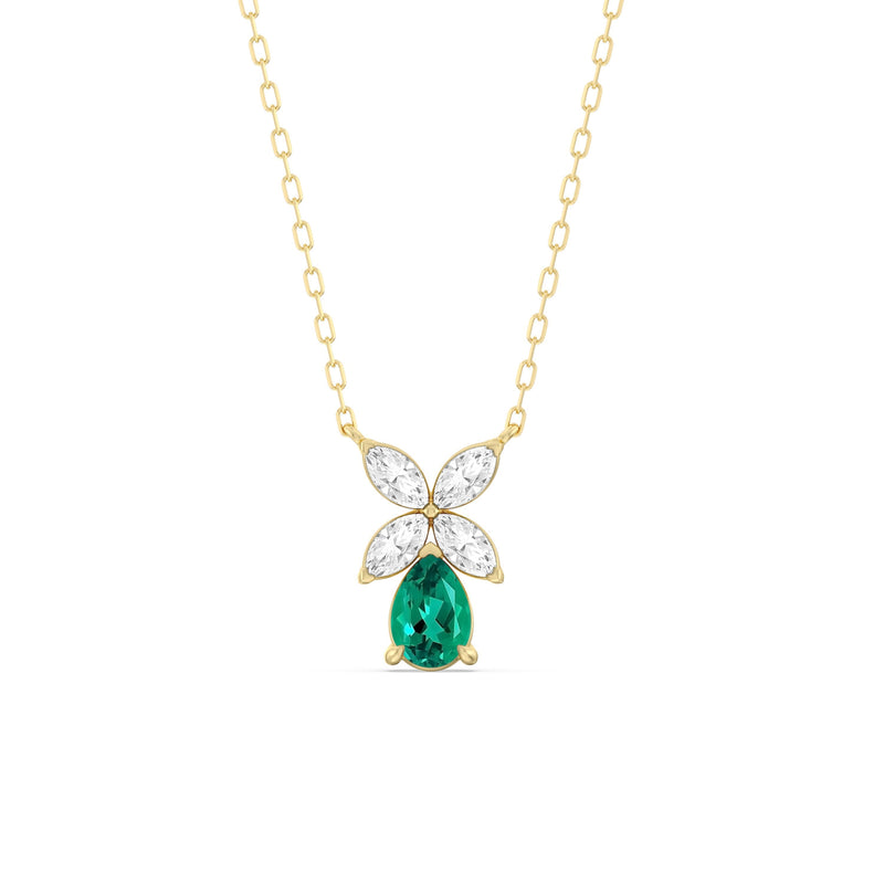 Emerald and Diamond Tulip Drop Necklace