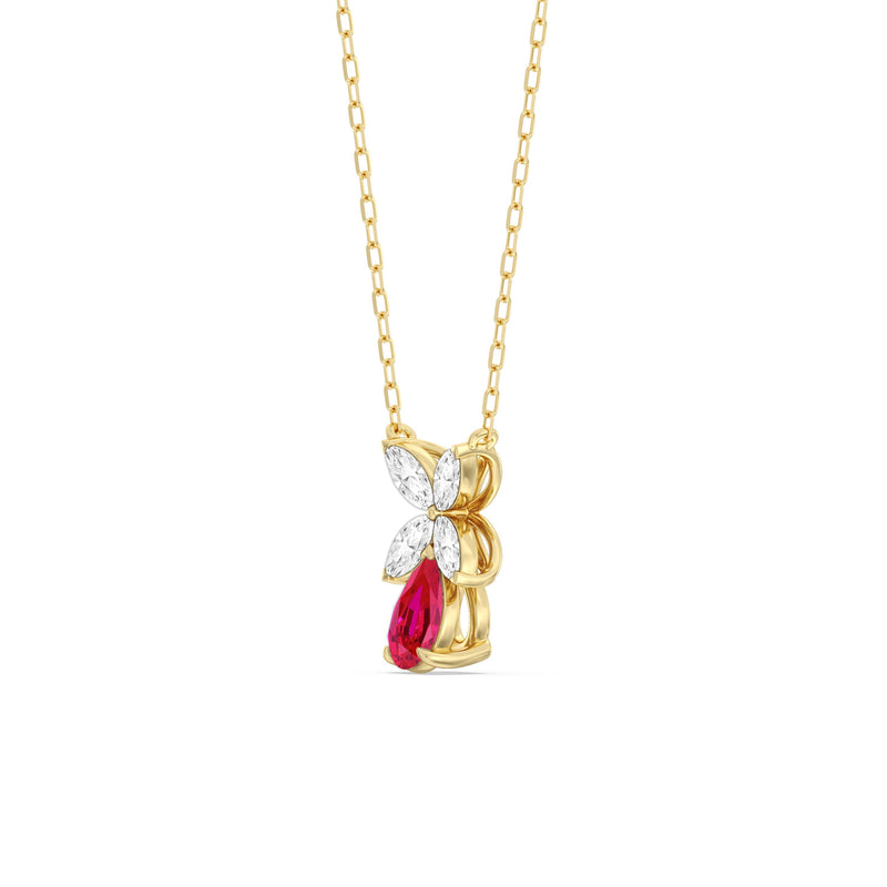 Ruby and Diamond Tulip Drop Necklace